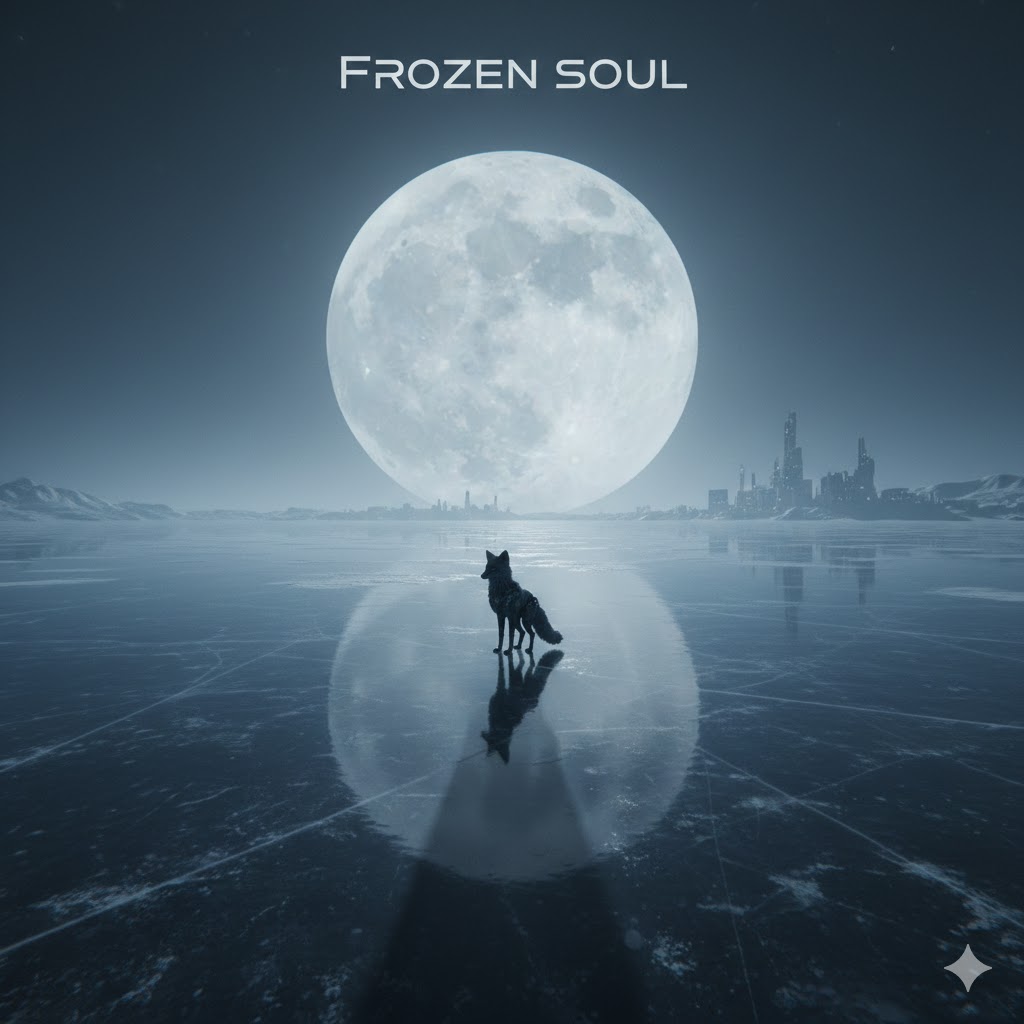 Frozen Soul — fox on a moonlit ice lake